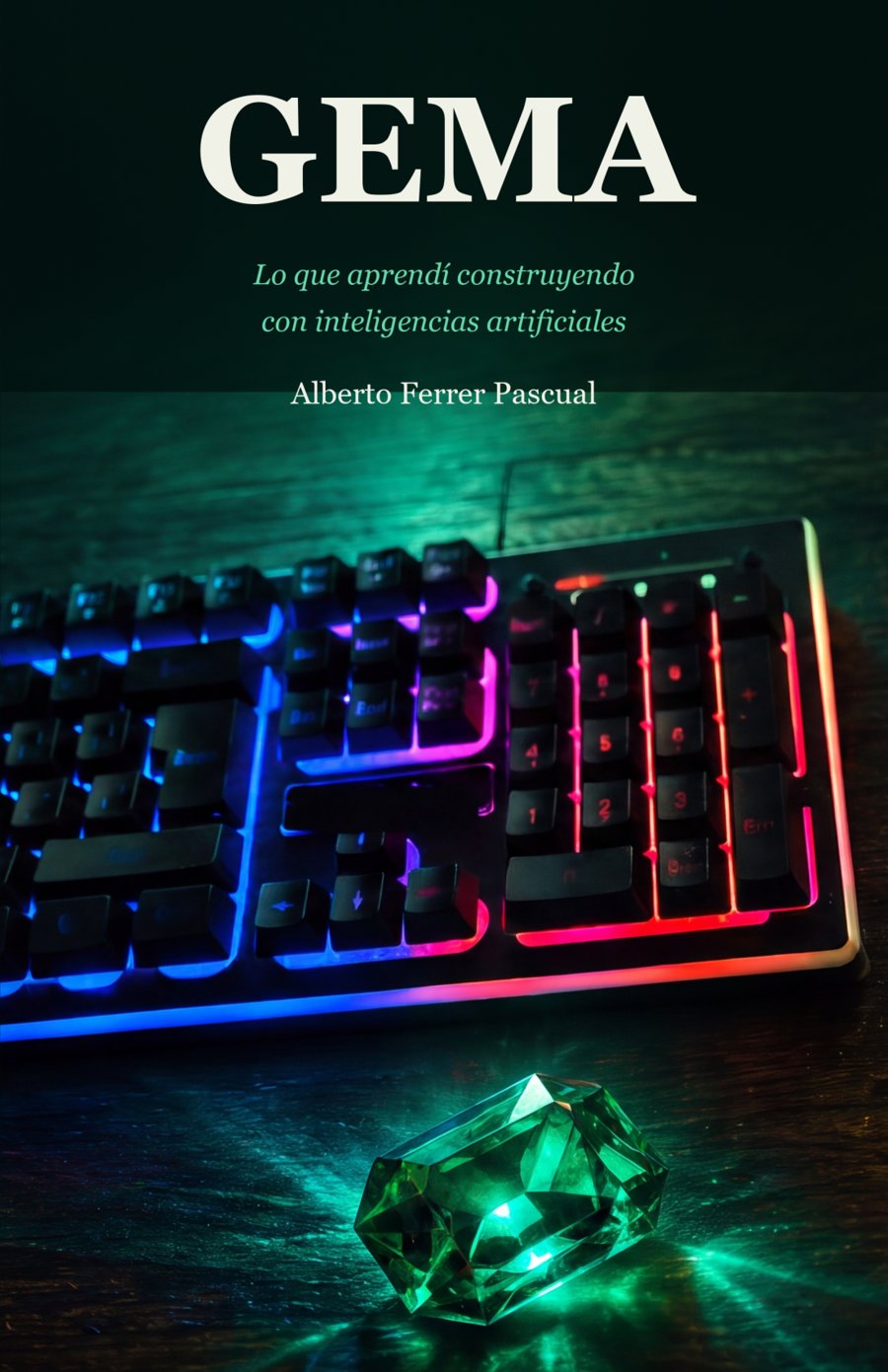 Portada de GEMA: un teclado iluminado y una esmeralda sobre fondo oscuro.